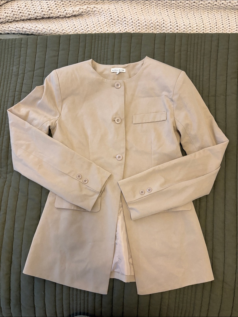 Khaki Collarless Blazer Jacket